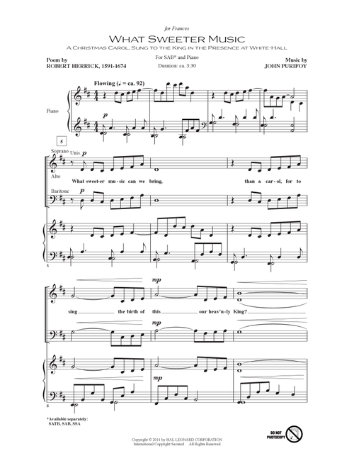 What Sweeter Music - John Purifoy (Choral, SAB)