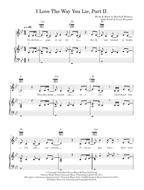 Love The Way You Lie, Pt. 2 - Eminem feat. Rihanna (Piano-Vocal-Guitar (Piano Accompaniment))