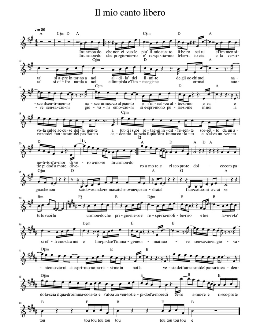 Il mio canto libero Sheet music for Piano (Solo)