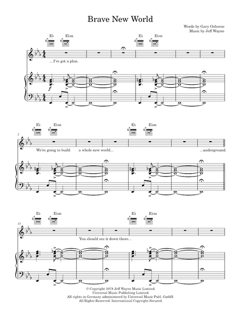 Brave New World - Jeff Wayne (Piano-Vocal-Guitar (Piano Accompaniment))