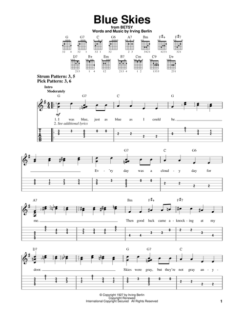 Blue Skies - Irving Berlin (Easy Guitar with TAB)