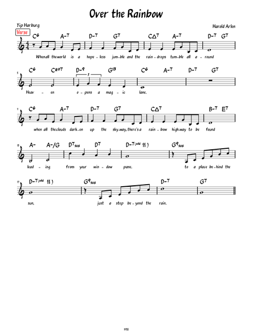 Over the Rainbow (Lead sheet with lyrics and verse )
