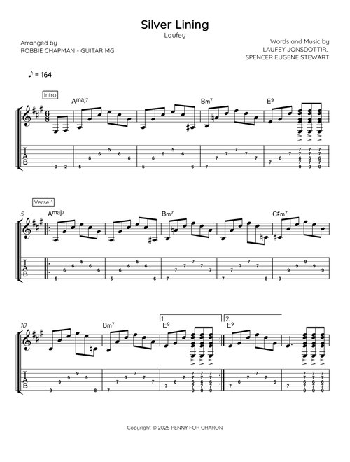 Silver Lining (Arr. Robbie Chapman - Guitar MG) - Laufey (Guitar Tab)
