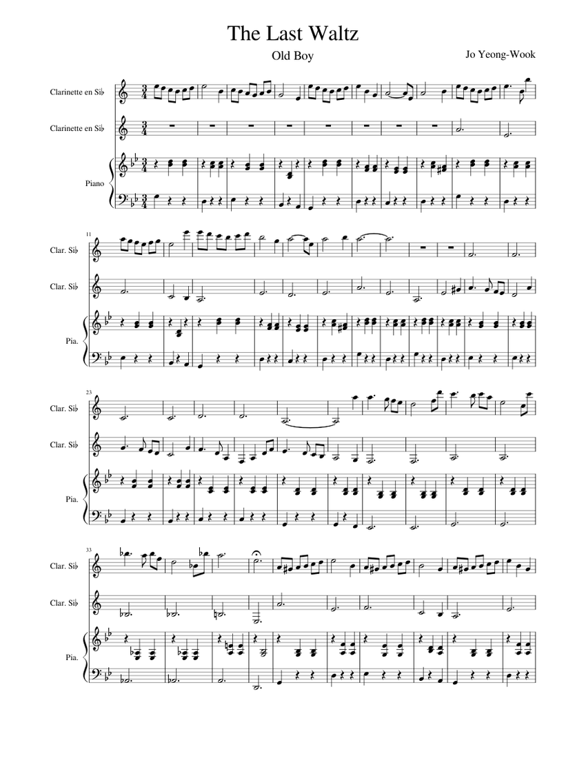 Alargar Enemistarse Enfermedad The Last Waltz Sheet music for Piano, Clarinet in b-flat (Bands) |  Musescore.com