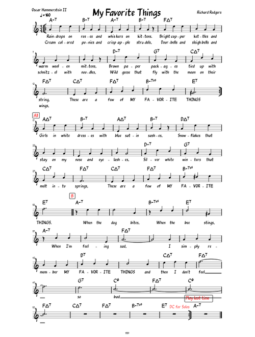 My Favorite Things (Lead sheet with lyrics )