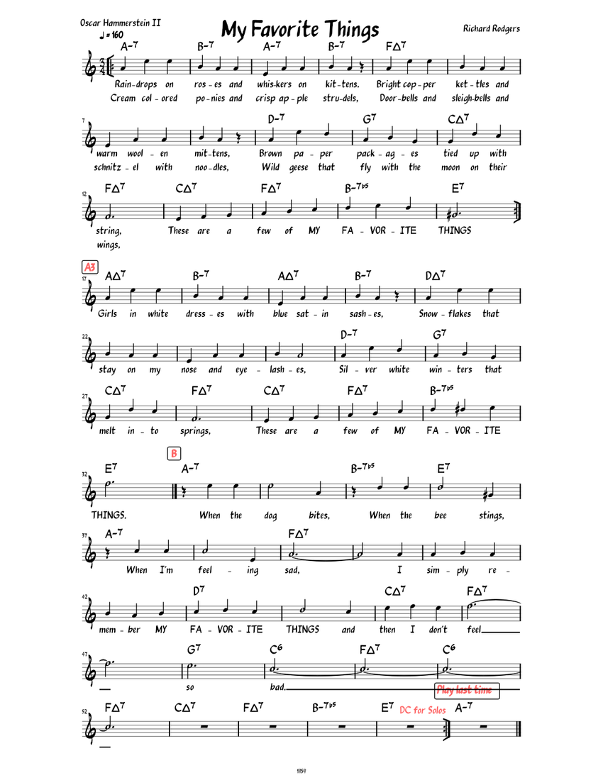 My Favorite Things (Lead sheet with lyrics ) Sheet music for Piano
