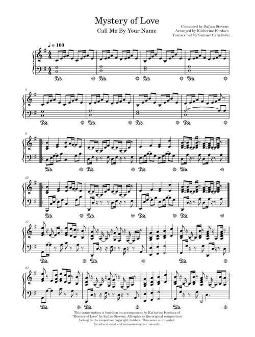Mystery of Love – Sufjan Stevens (Arr. Katherine Cordova)