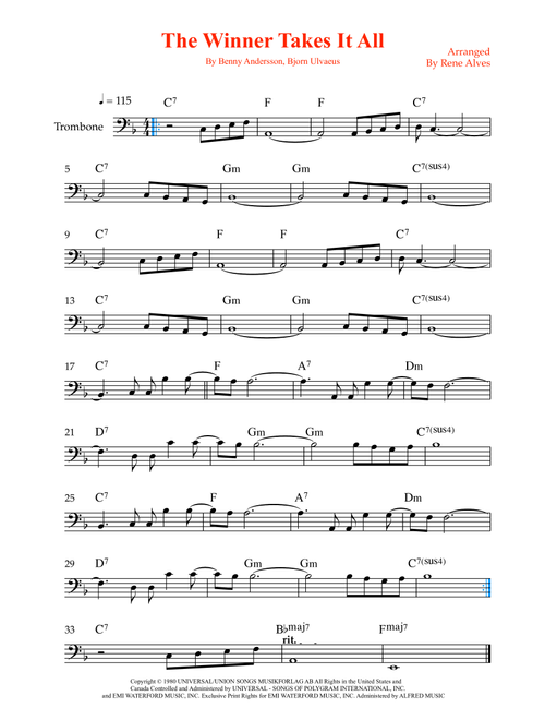 The Winner Takes It All (Arr. Rene Alves) - ABBA (Trombone Solo)