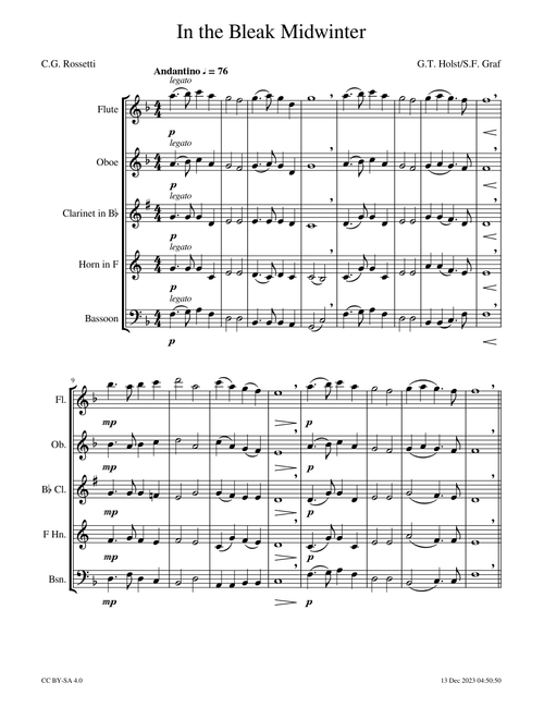 In the bleak midwinter – Gustav Holst – Woodwind Quintet