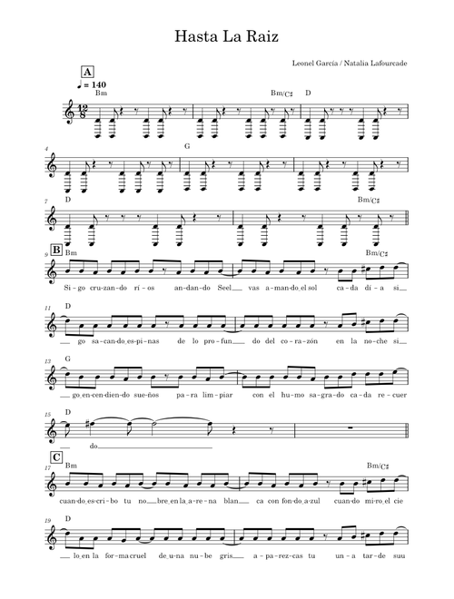 Hasta La Raiz - (con letra para coral).