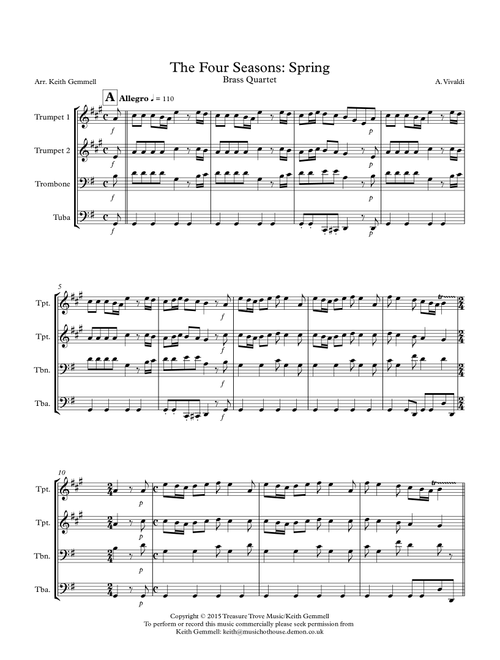 The Four Seasons - Spring: Brass Quartet (Arr. Keith Gemmell) - A, Vivaldi (Brass Ensemble)