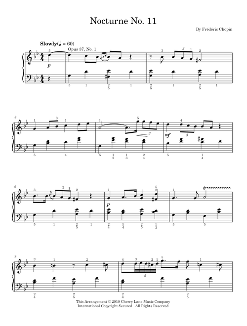 Nocturne No. 11, Op. 37, No. 1, G Minor - Frederic Chopin (Easy Piano)