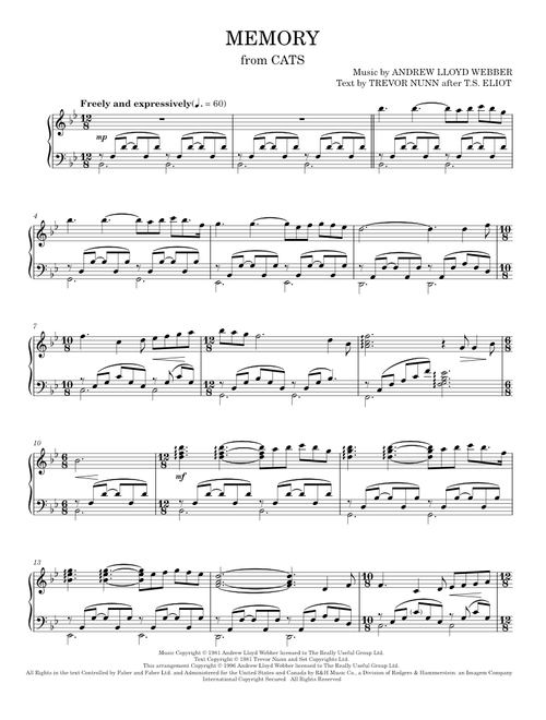 Memory (from Cats) - Andrew Lloyd Webber, Barbra Streisand, Cats Musical (Piano Solo)