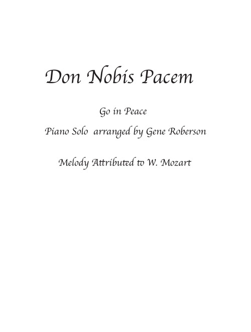 Dona Nobis Pacem (Arr. Gene Roberson) - Mozart (Piano Solo)