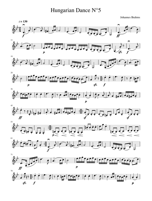 Hungarian Dance No 5 in G minor, for solo violin