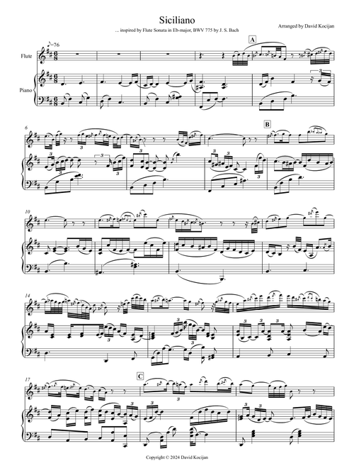 Bach: Siciliano from Flute Sonata in Eb-major (flute & piano) (Arr. David Kocijan) (Flute and Piano)