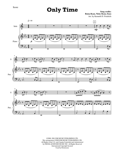 Only Time (Arr. Kenneth D. Friedrich) - Enya (Alto Sax and Piano)