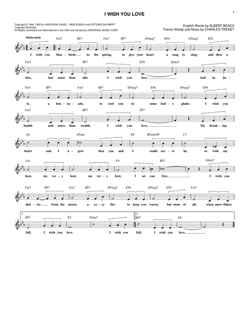 I Wish You Love - Gloria Lynne (Lead Sheet - Fake Book)