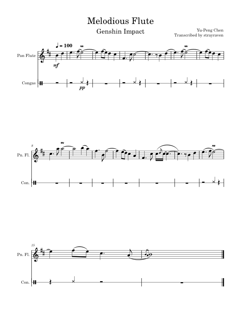 Melodious Flute YuPeng Chen Genshin Impact Liyue Sheet music for