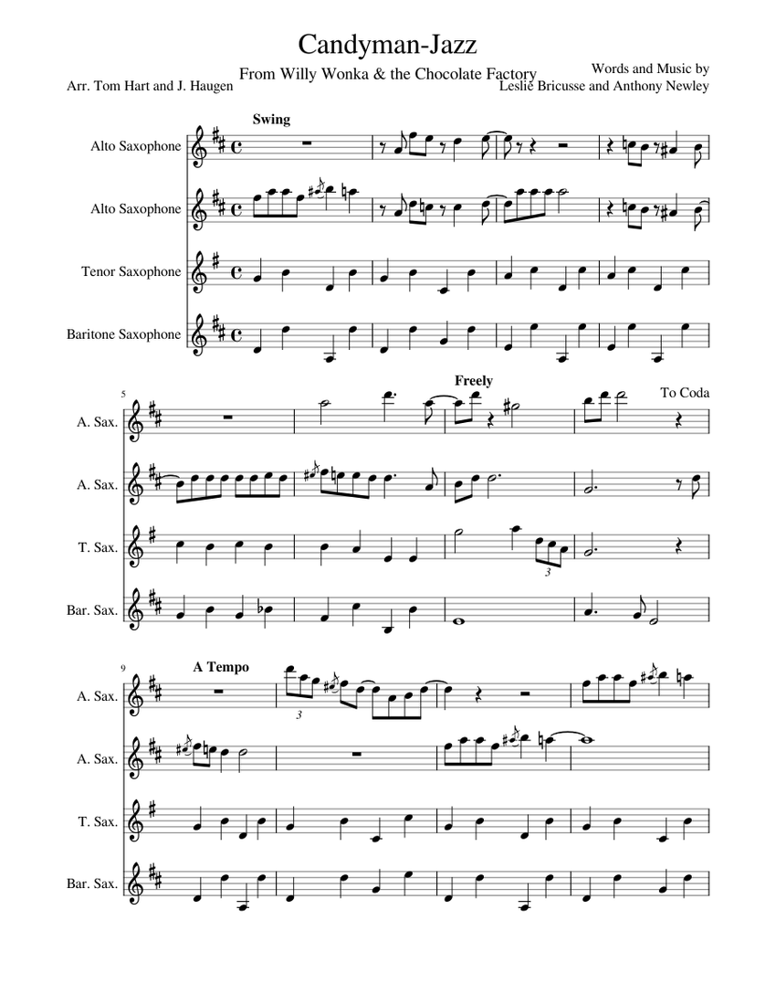 Candyman for AATB Sax Quartet Sheet music for Saxophone alto, Saxophone