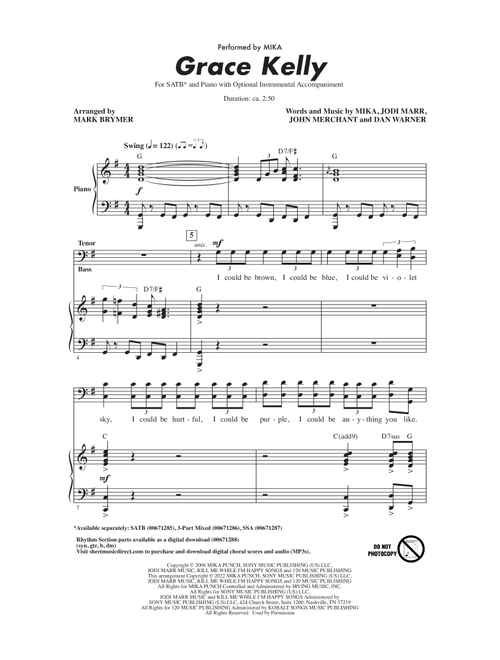 Grace Kelly (arr. Mark Brymer) - Mika (Choral, SATB)