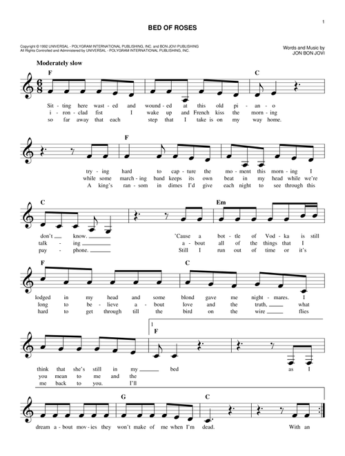 Bed Of Roses - Bon Jovi (Easy Lead Sheet - Fake Book)