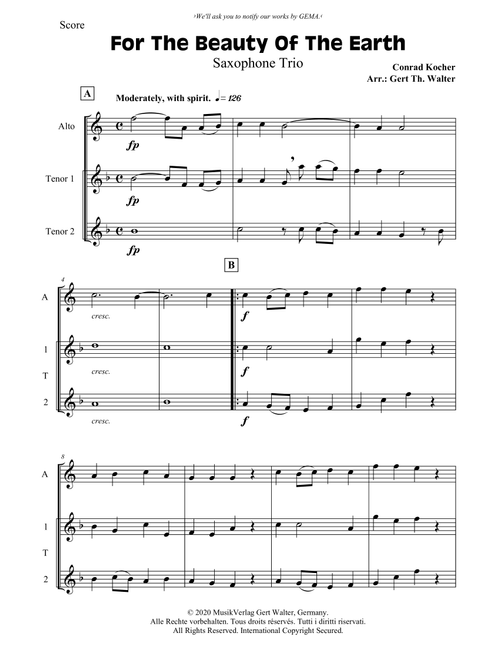 For The Beauty Of The Earth (Arr. Gert Th. Walter) - Conrad Kocher (Woodwind Ensemble)