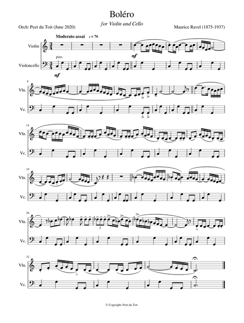Boléro - M Ravel (Violin & Cello)
