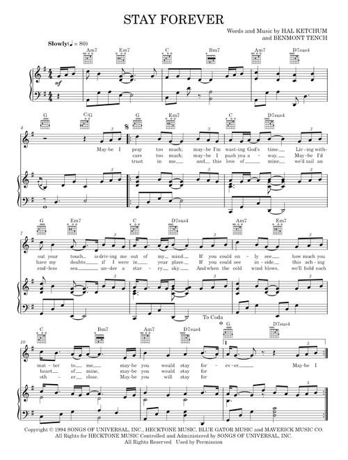 Stay forever - Hal Ketchum (Piano-Vocal-Guitar)
