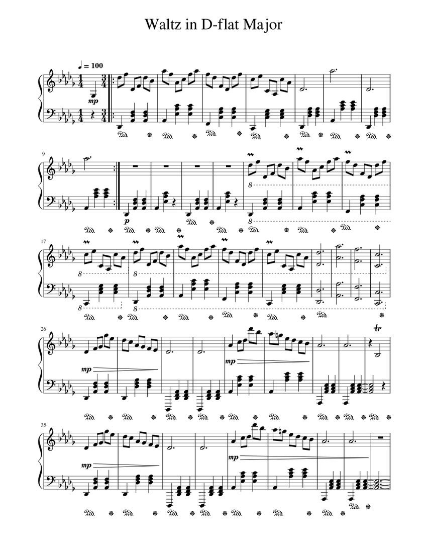 Waltz in D-flat Major Sheet Music for Piano (Solo) easy | MuseScore.com
