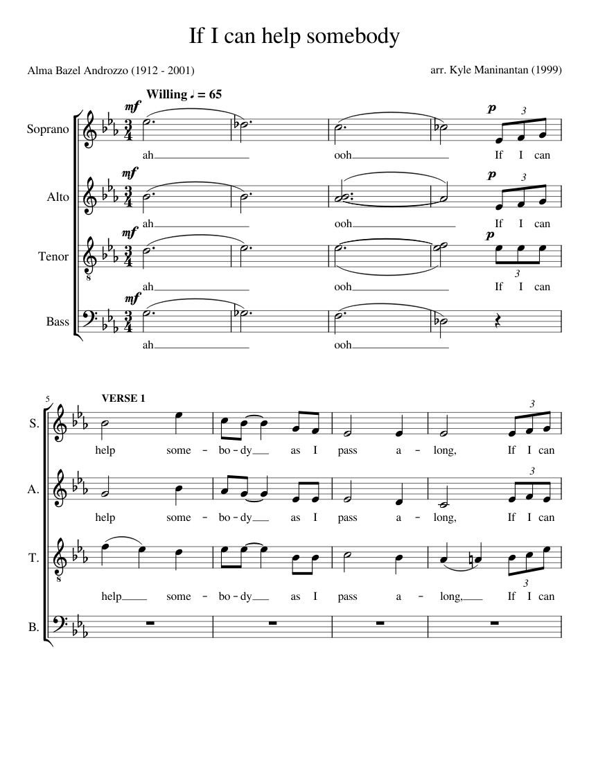 If I Can Help Somebody By A.B. Androzzo - Sheet Music On