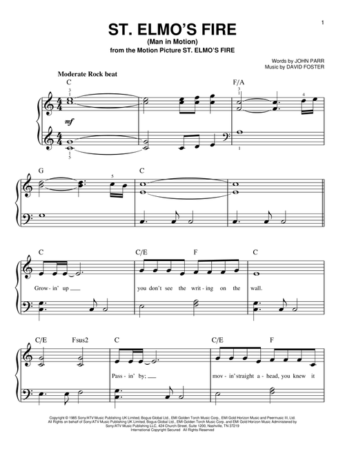 St. Elmo's Fire (Man In Motion) - John Parr, David Foster (Very Easy Piano)