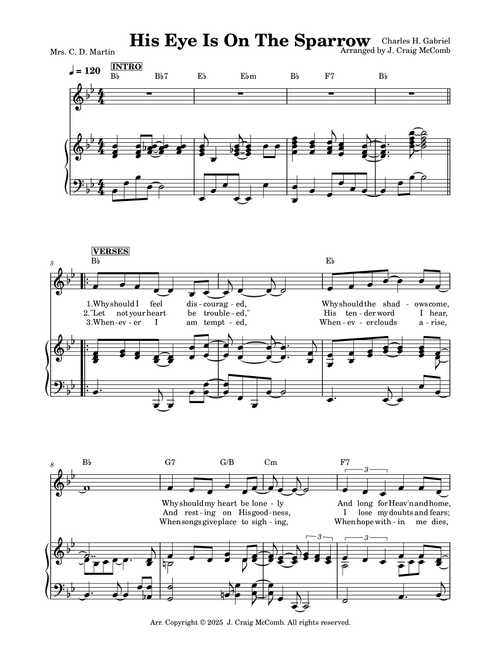 His Eye Is On The Sparrow (Arr. J. Craig McComb) - Charles H Gabriel (Piano-Vocal-Guitar (Piano Accompaniment))