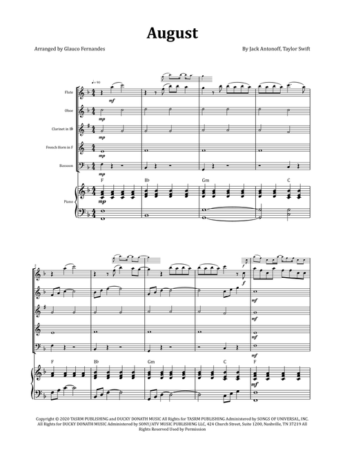August (Arr. Glauco Fernandes) - Taylor Swift (Woodwind Ensemble)