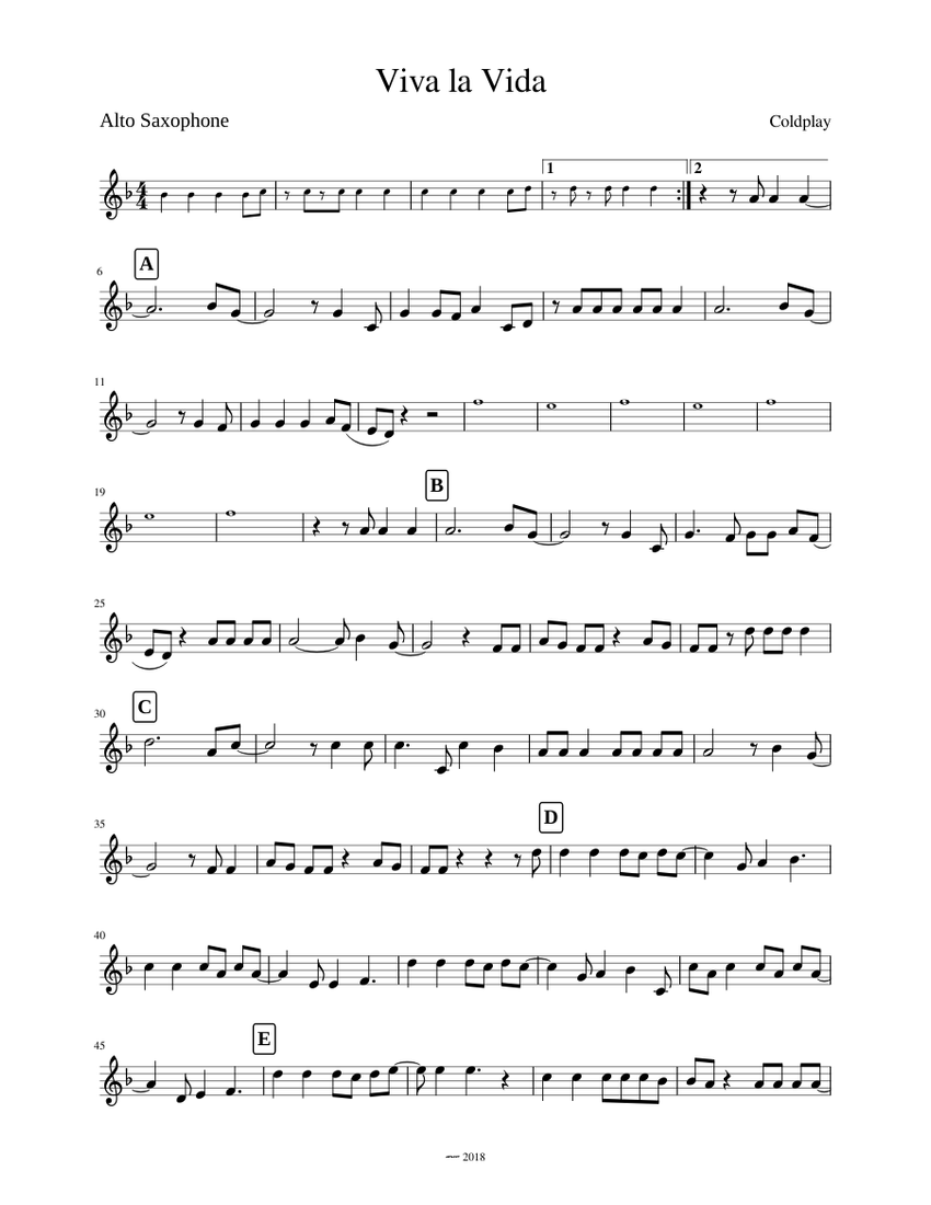 Viva la Vida Sheet music for Saxophone alto (Solo