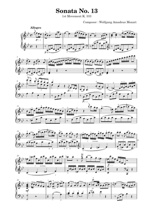 Sonata No. 13, 1st Movement K. 333 Sheet Music for Piano (Solo