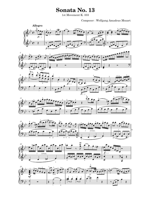 Piano Sonata No.13 in B-flat major, K.333/315c – Wolfgang Amadeus Mozart