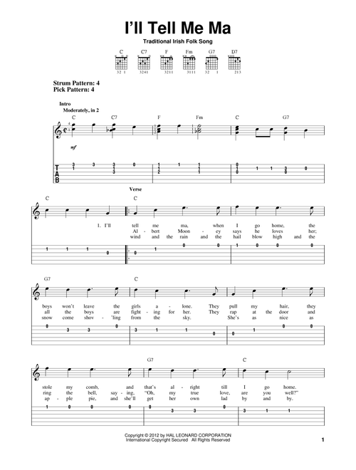 I'll Tell Me Ma - Traditional Irish Folk Song (Easy Guitar with TAB)