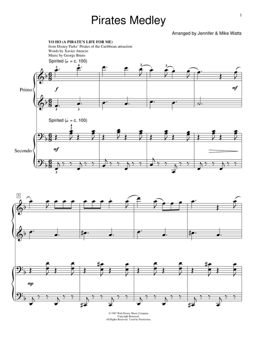 Pirates Medley (Arr. Jennifer and Mike Watts) - Klaus Badelt (Piano Duet)