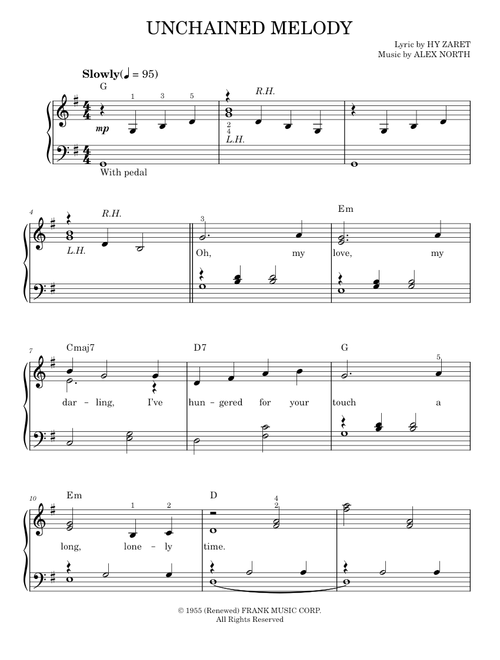 Unchained Melody - Elvis Presley, The Righteous Brothers (Easy Piano)