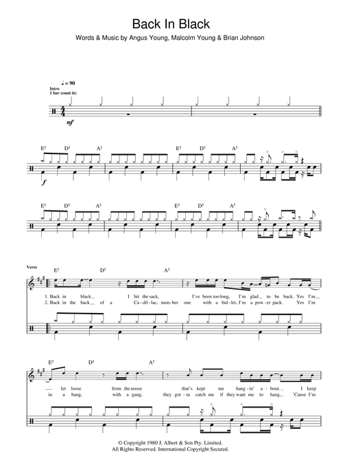 Back In Black (Drums) - AC/DC (Lead Sheet - Fake Book)