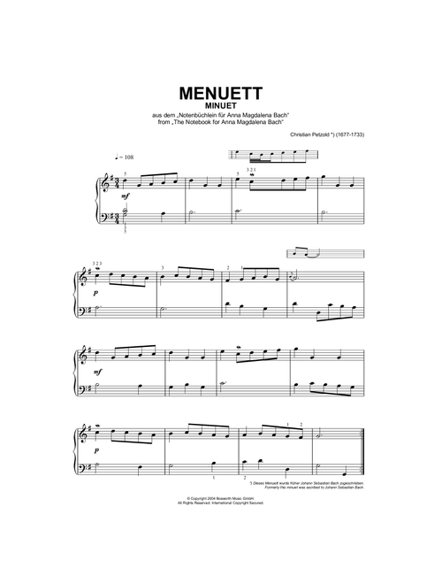 Minuet from Notebook For Anna Magdalena (Arr. Hans-Gunter Heumann) - Christian Petzold (Piano Solo)