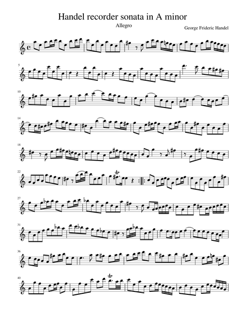 Handel recorder sonata in A minor last movement allegro