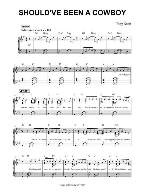 Should've Been A Cowboy - Toby Keith (Piano)
