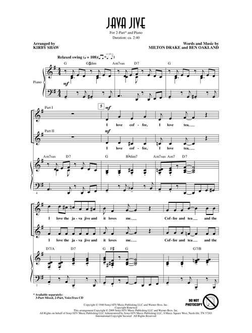 Java Jive (arr. Kirby Shaw) - The Ink Spots (Choral, 2-Part)