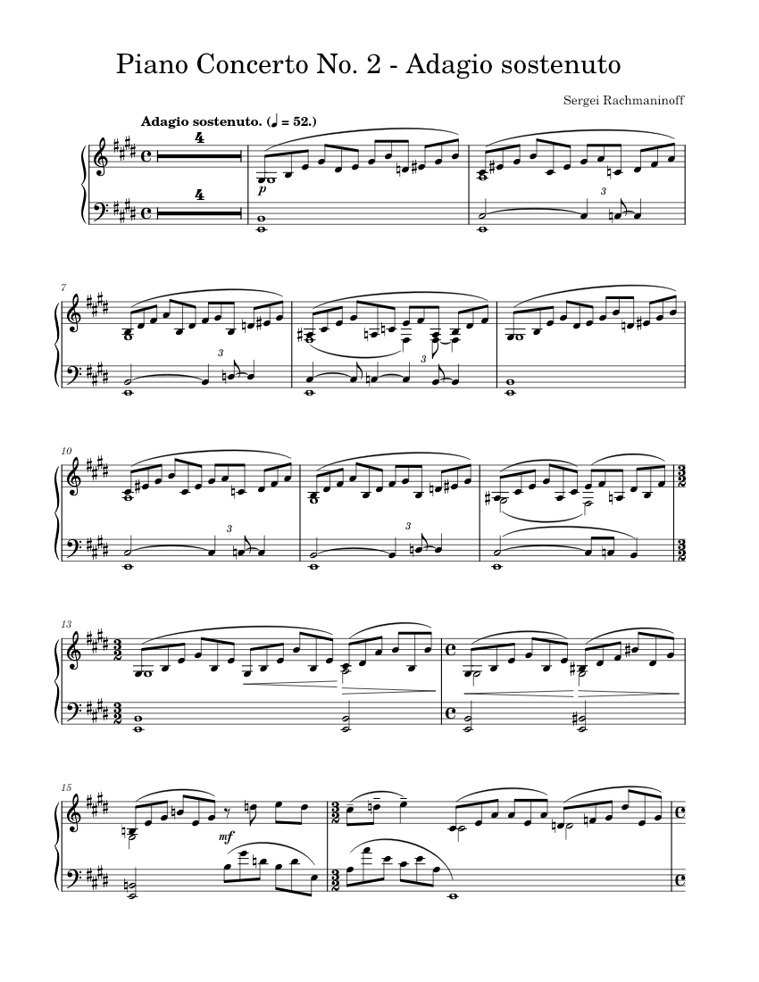 Piano Concerto No. 2 - Adagio Sostenuto - Op. 18 Sheet Music for