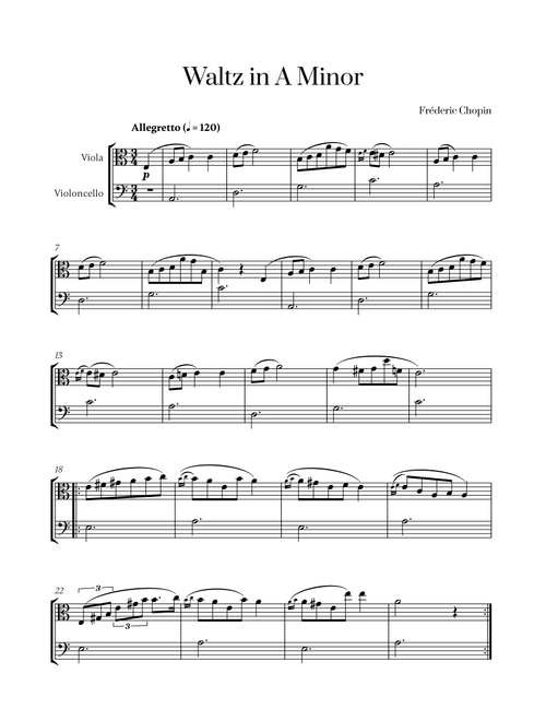 Chopin - Waltz in A Minor for Viola and Cello (Arr. Cadenza Editions) (Instrumental Duet)