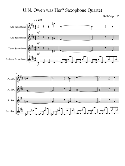 U.N. Owen was Her? Saxophone Quartet