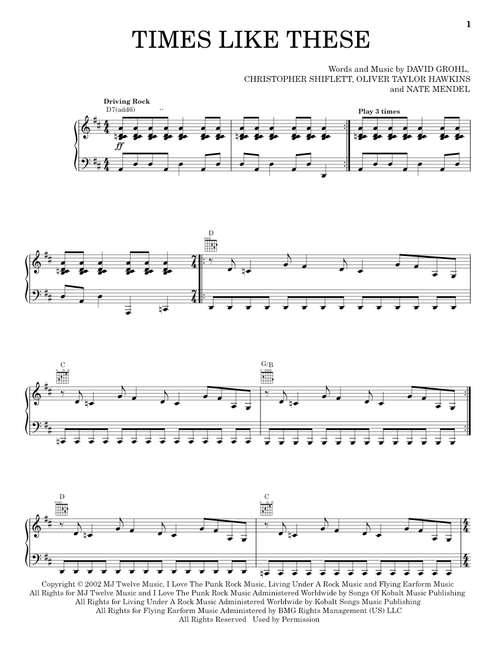 Times Like These - Foo Fighters (Piano-Vocal-Guitar)