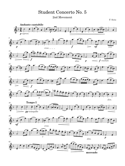 Student Concerto No.5 2nd Movement Op. 22 – Friedrich Seitz Seitz Concerto No.5 2nd Mvt Op 22